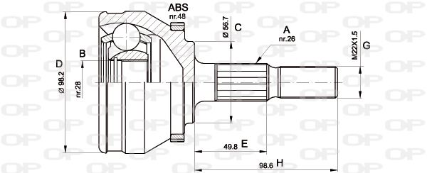 OPEN PARTS Шарнирный комплект, приводной вал CVJ5355.10